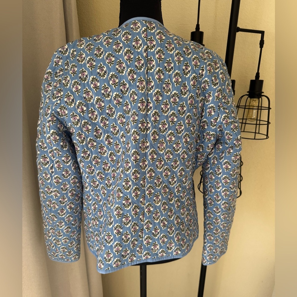 J.Crew Quilted Floral Jacket Blue Block Print Button Front Size 6 - Picture 8 of 12